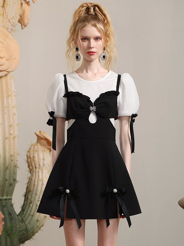 Ribbon Docking Nichi Monotone Short A-line One-piece