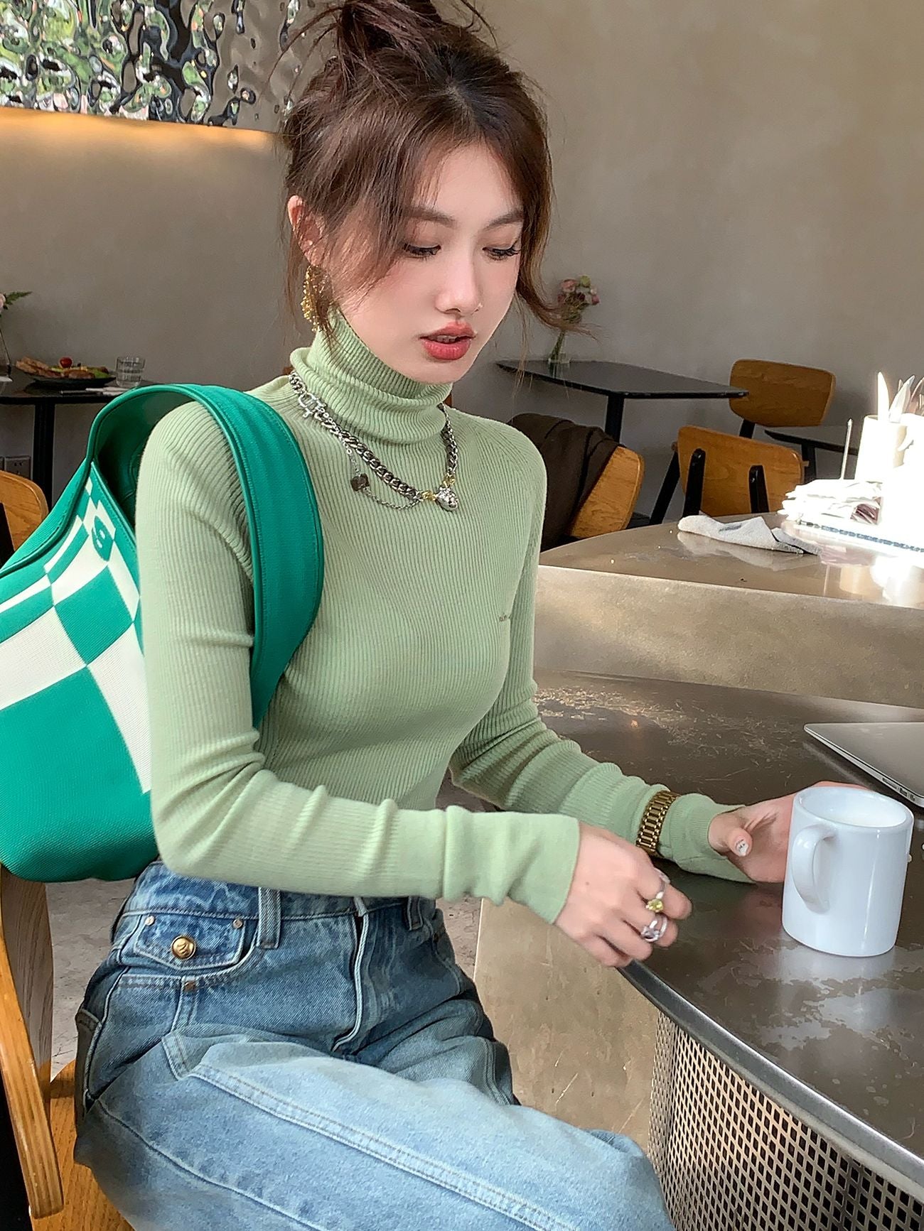 Plain High-Neck Simple Knit