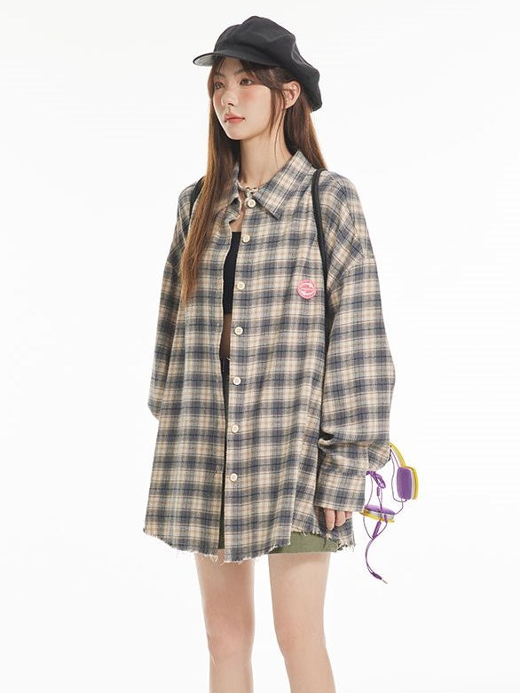 격자 무늬 대형 레트로 빈티지 셔츠