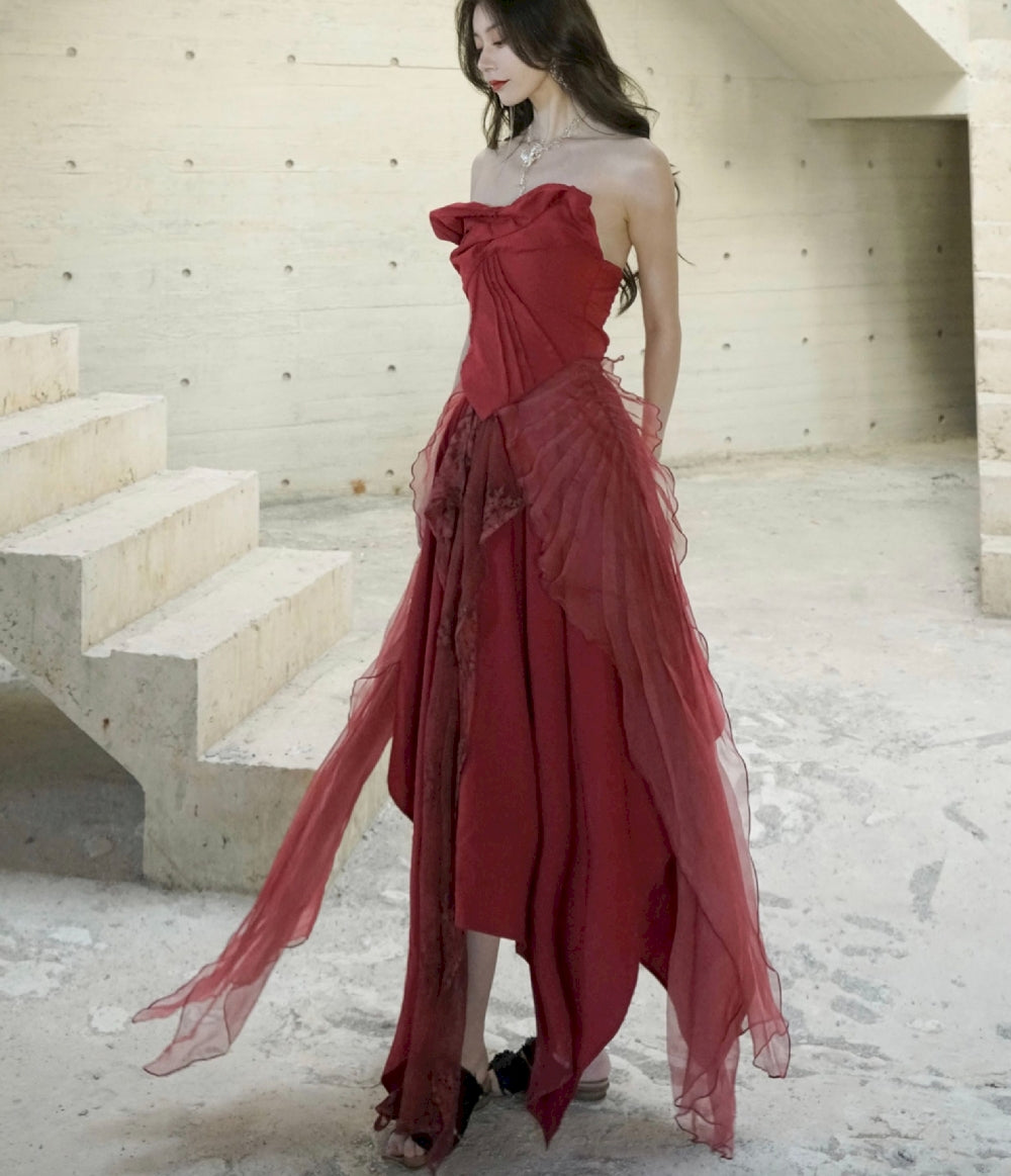 Kleid elegamt Spitze flauschig Ciffon Tops & Rock