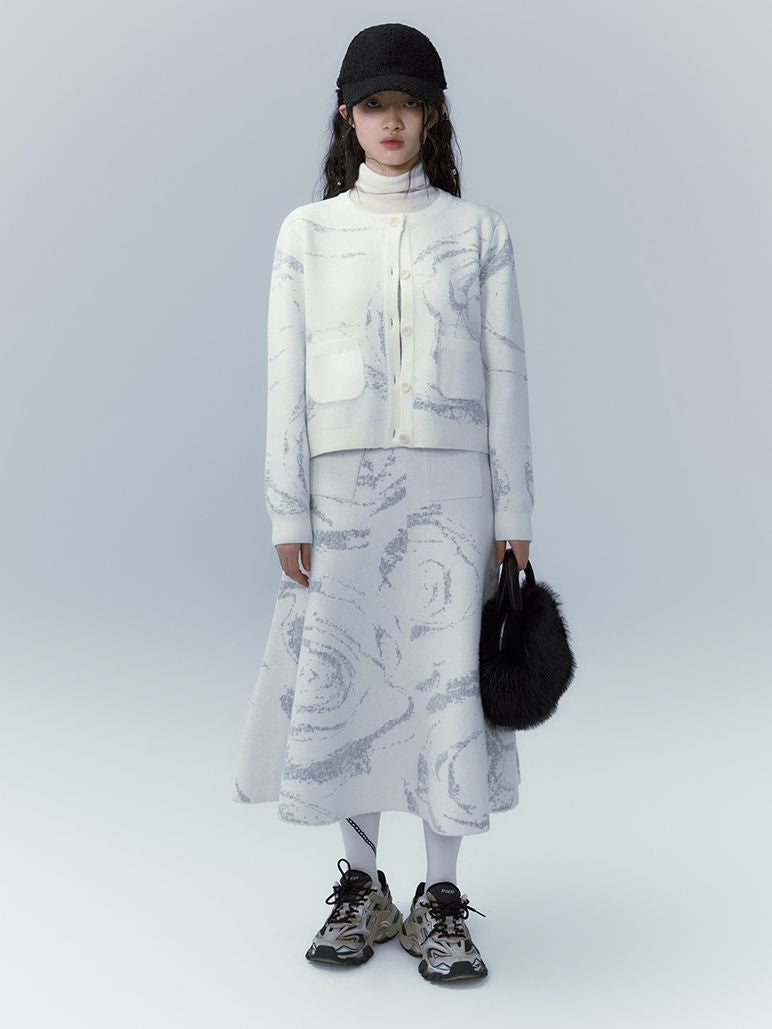 Marble Knit Nichi Cardigan & Skirt Set-UP