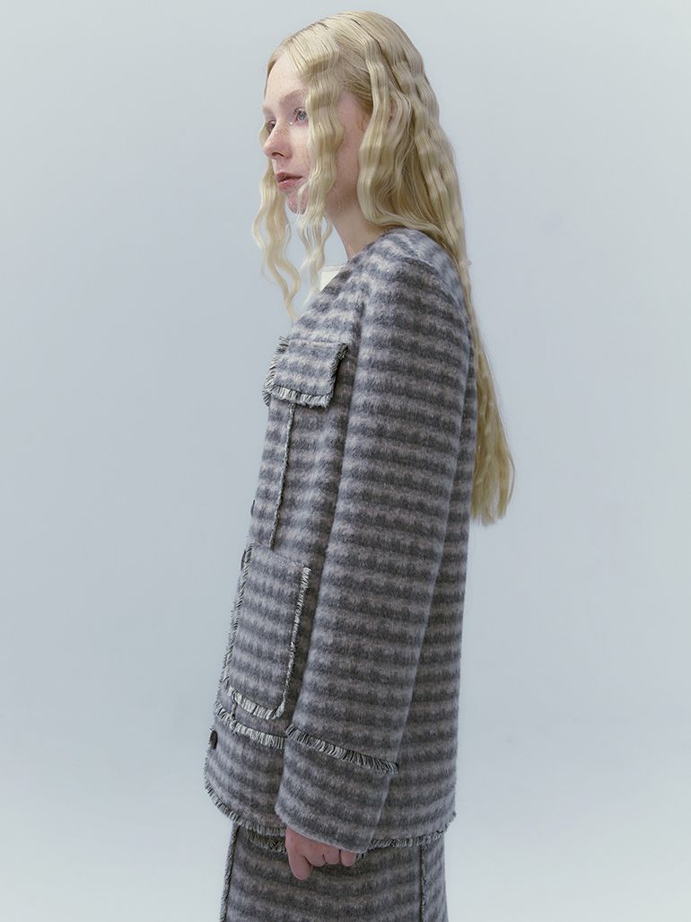 Checked Retro Wool Jacket & Skirt Set-UP