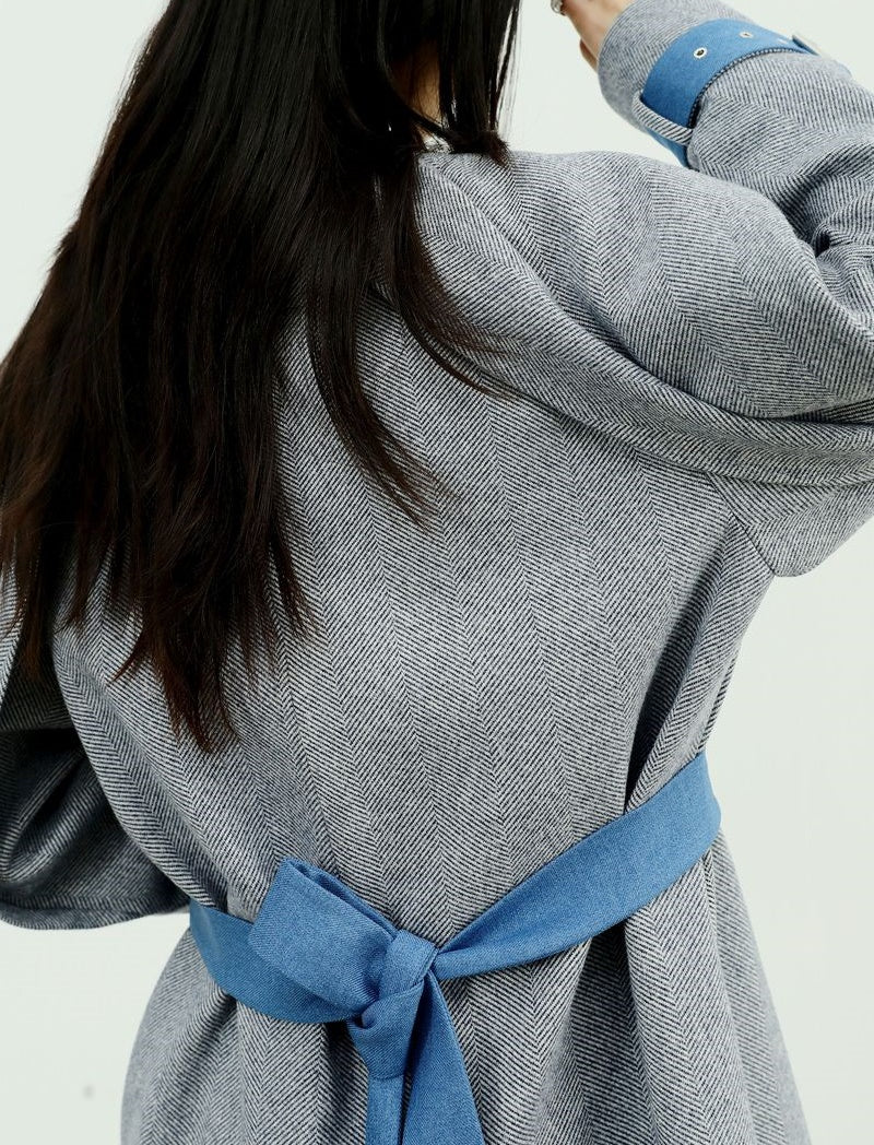 Nichi-Collar Long Bi-Color Coat