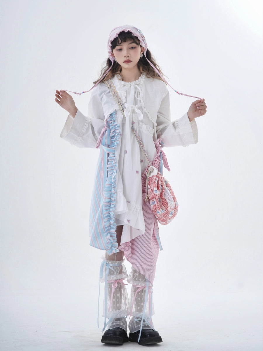 Fancy Patchwork Asymmetry Stripe Pale Girly Retro One-Piece