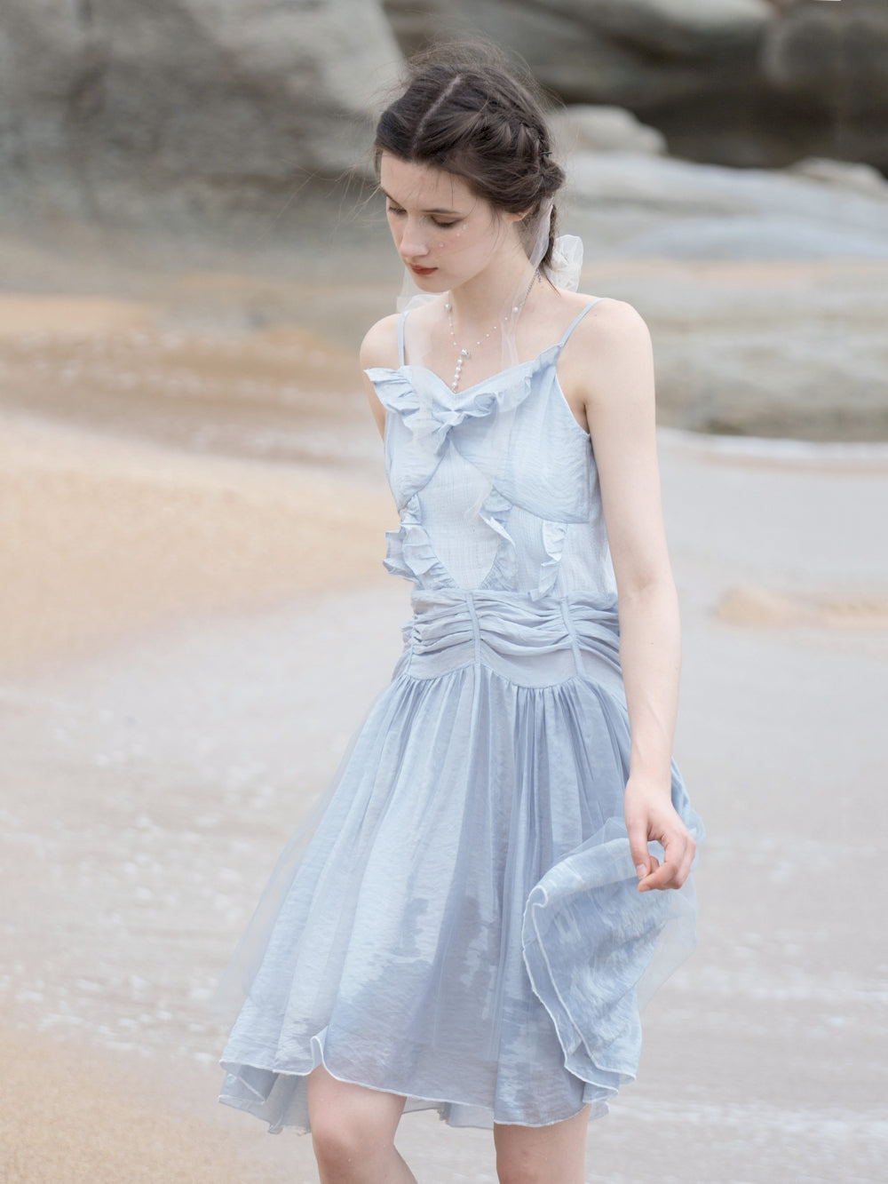 얇은 수집 프릴 세련된 원피스