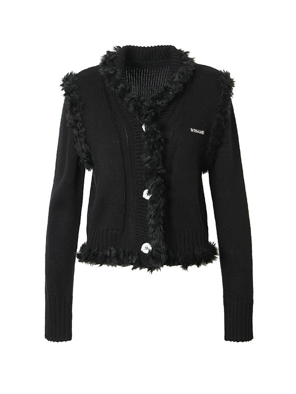 Strick Retro Fell V-Ausschnitt Jacke