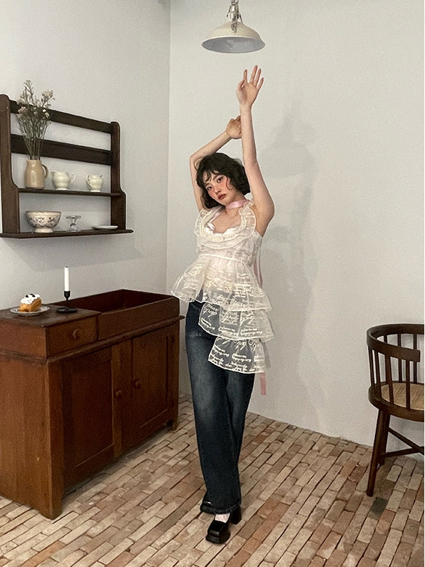 Asymmetriestufe-Peplum-durch-Durchsicht süße Bluse