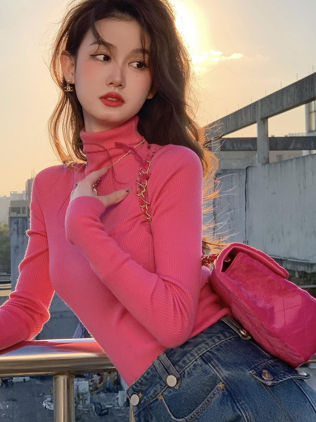 Plain High-Neck Simple Knit