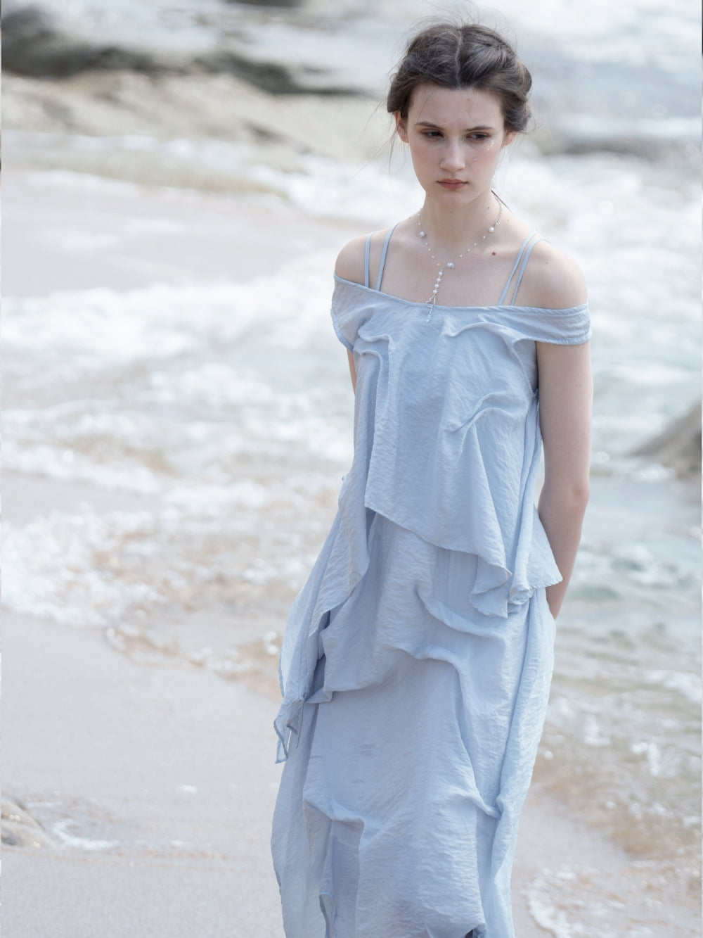 Natural Off-Shouder 2way Sheer Long Tops & One-Piece