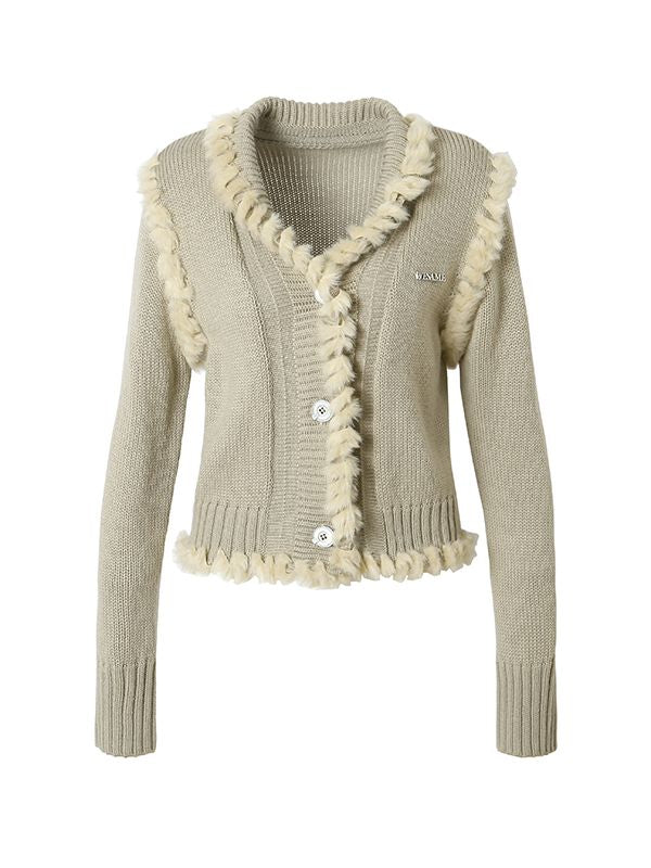 Strick Retro Fell V-Ausschnitt Jacke