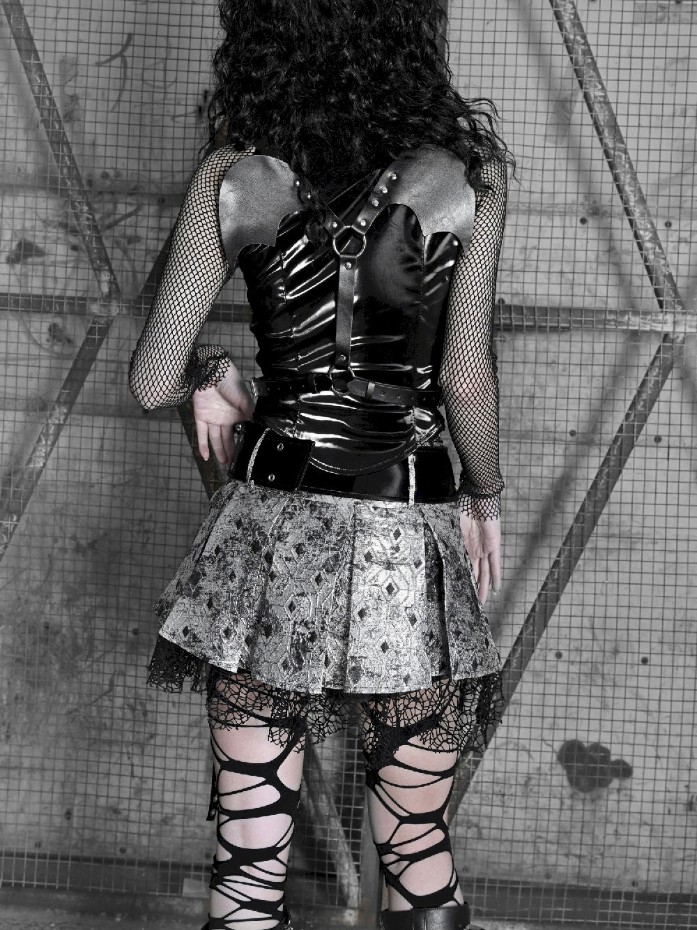 Gothic Leather Mesh Belt Tops