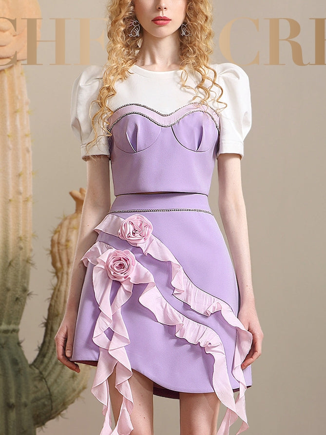 Tops & Skirt Frill Bustier Rose Motif Retro 설정