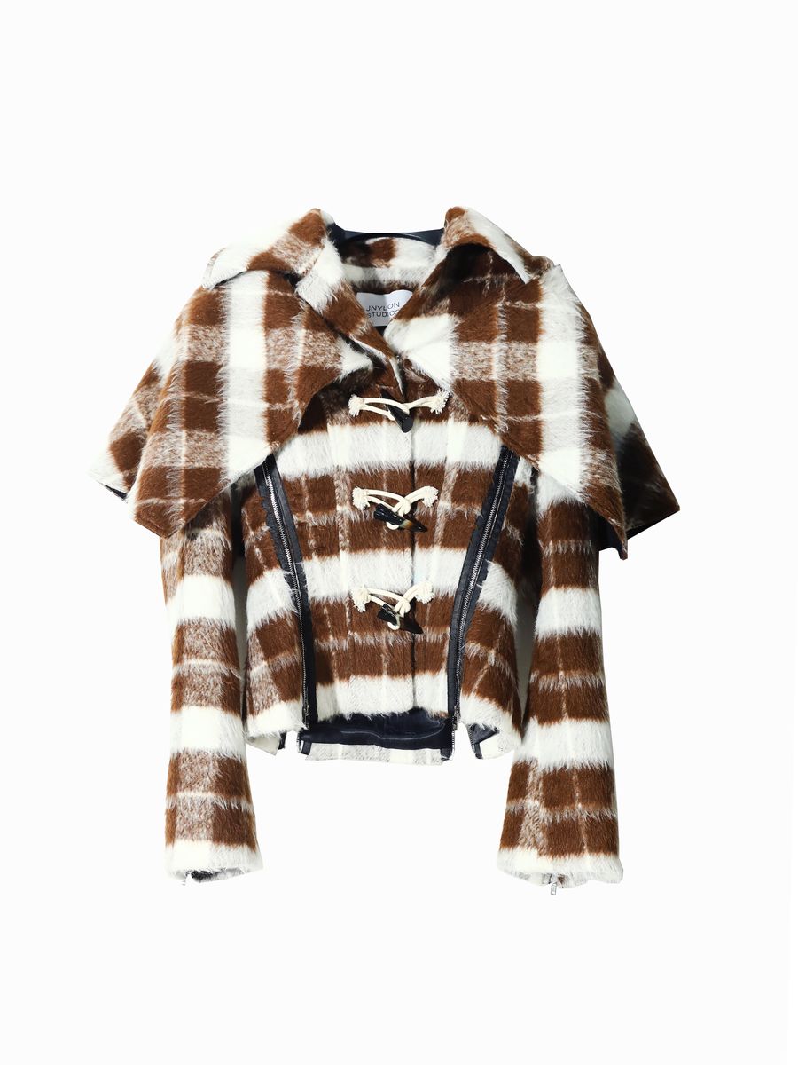 BIG-COLLAR CHECKED FLUFFY RETRO WOOL COAT