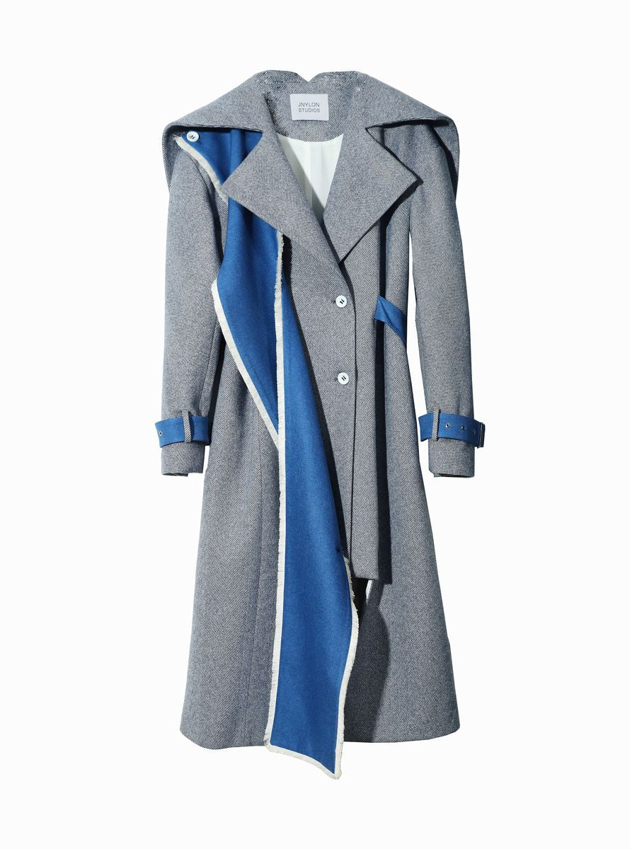 Nichi-Collar Long Bi-Color Coat
