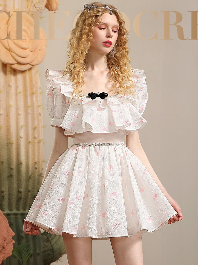 Lace Big-Collar Embroidery Frill Ribbon Sweet ONE-PIECE