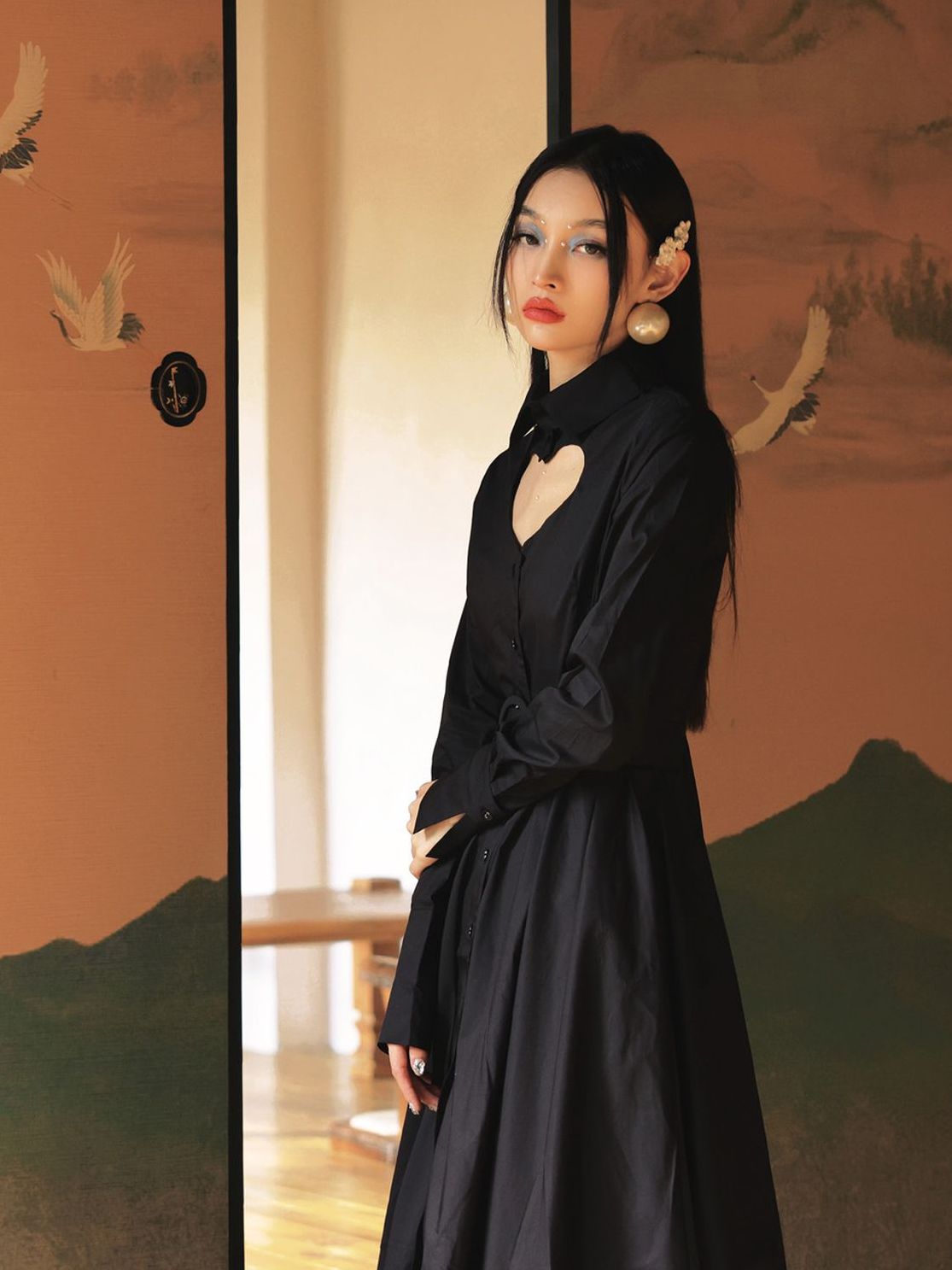 Heart-Cut Flare Belt Sexy Shirt-ONE-PIECE