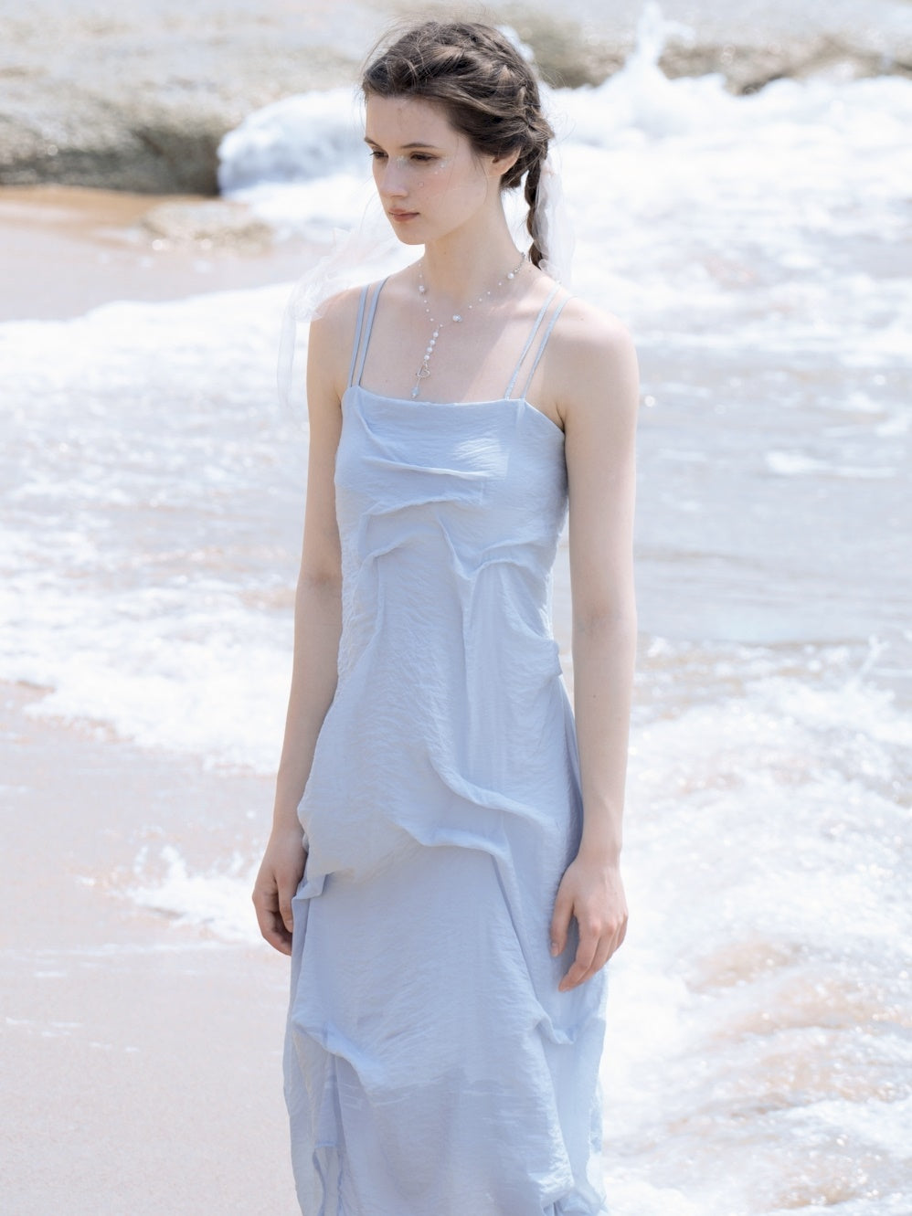 Natural Off-Shouder 2way Sheer Long Tops & One-Piece