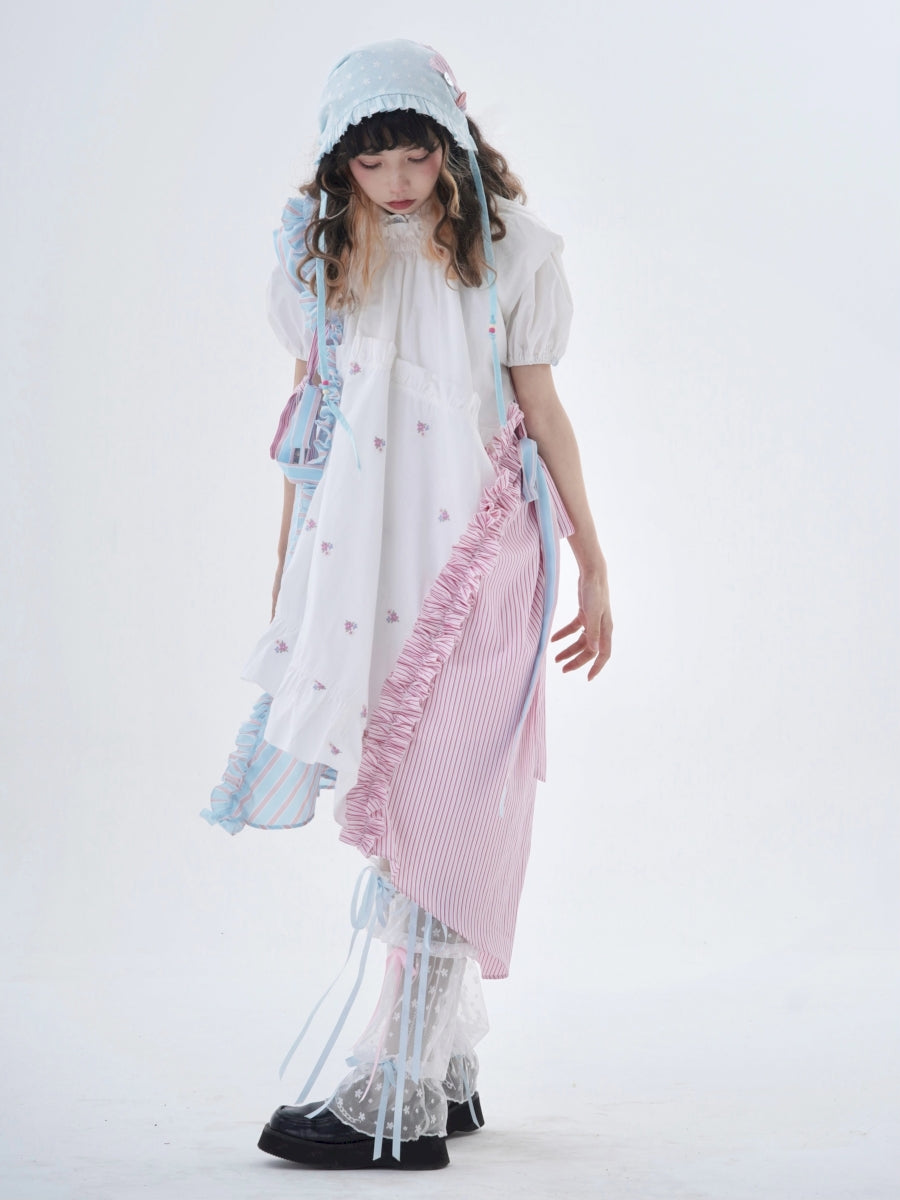 Fancy Patchwork Asymmetry Stripe Pale Girly Retro One-Piece