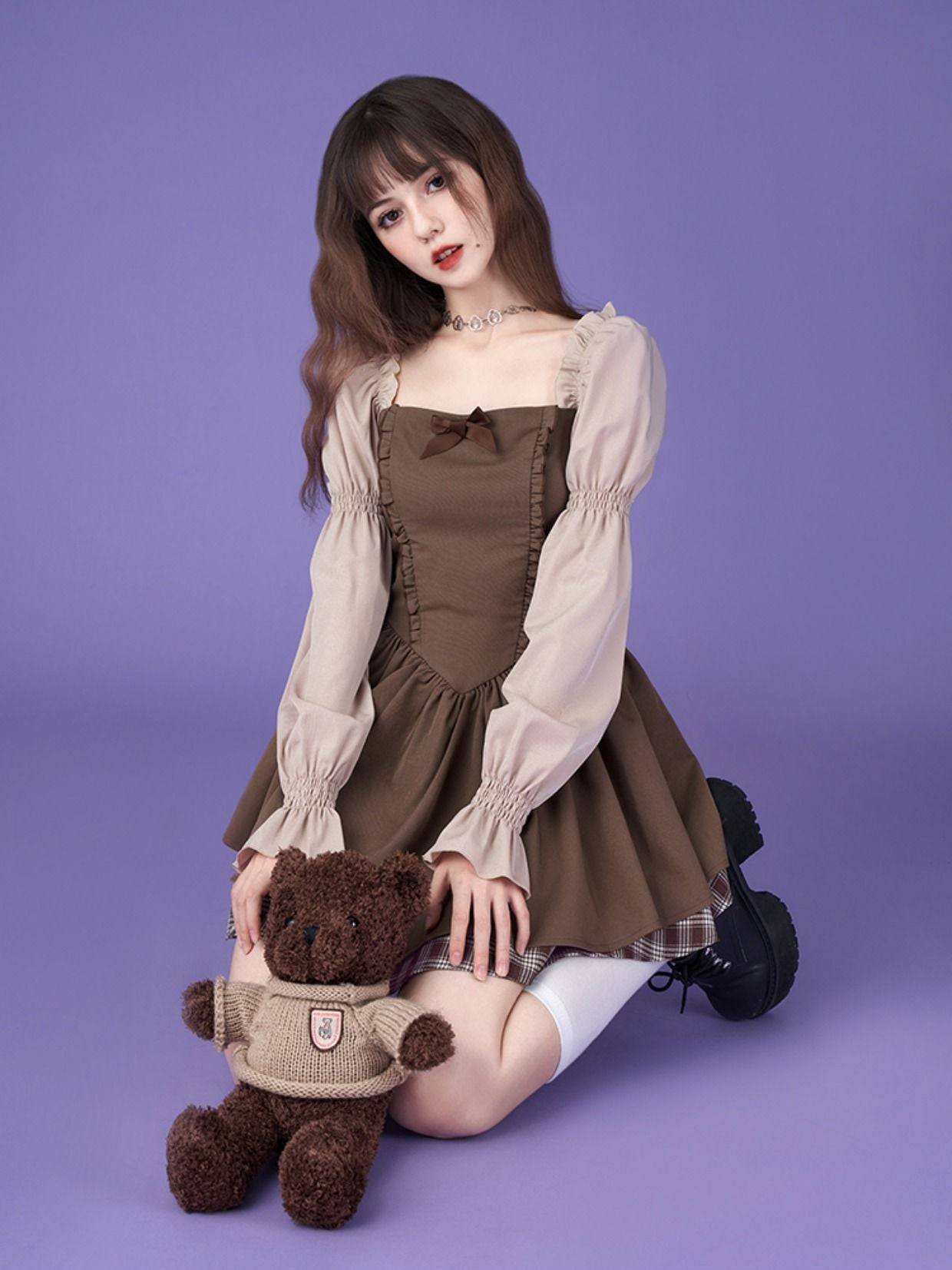 푹신한 Mamluk-Sleeve Retro Sweet 일체형