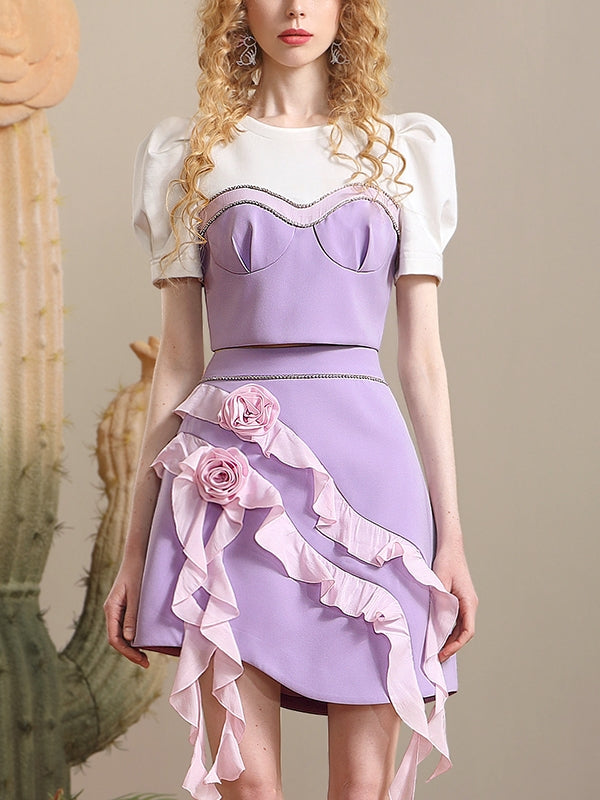 Tops & Skirt Frill Bustier Rose Motif Retro 설정