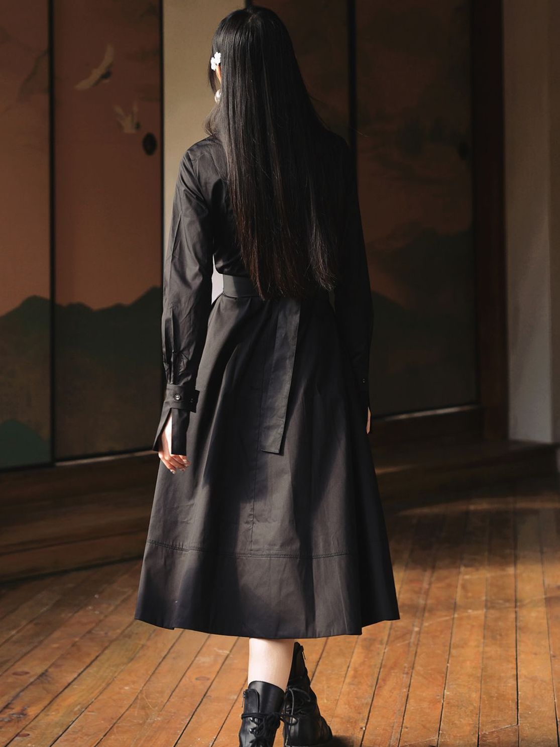 Heart-Cut Flare Belt Sexy Shirt-ONE-PIECE