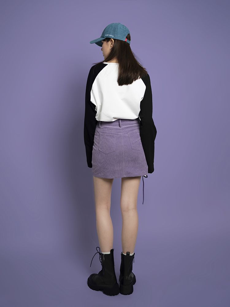 코듀로이 레이스 업 짧은 타이트 스커트