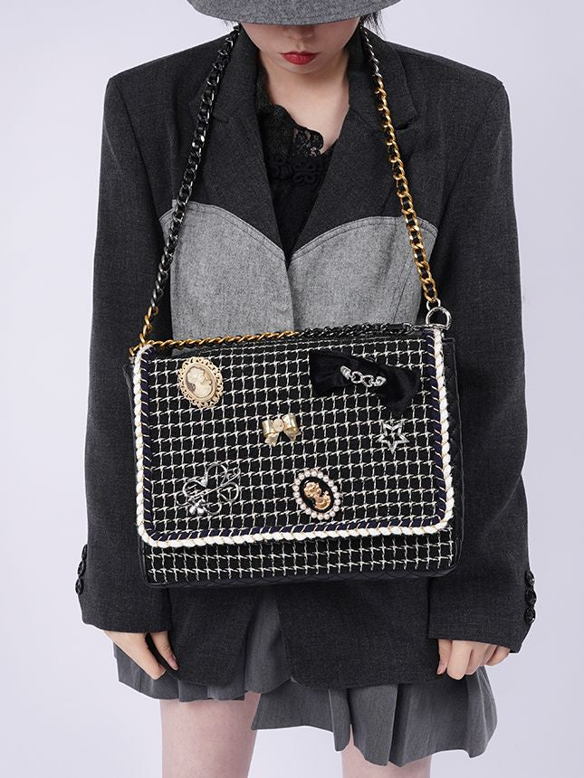 2WAY CHAIN CHECKED LARGE CUTE BAG