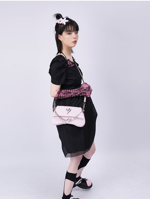 Compact 2way Drawstring Heart Bag