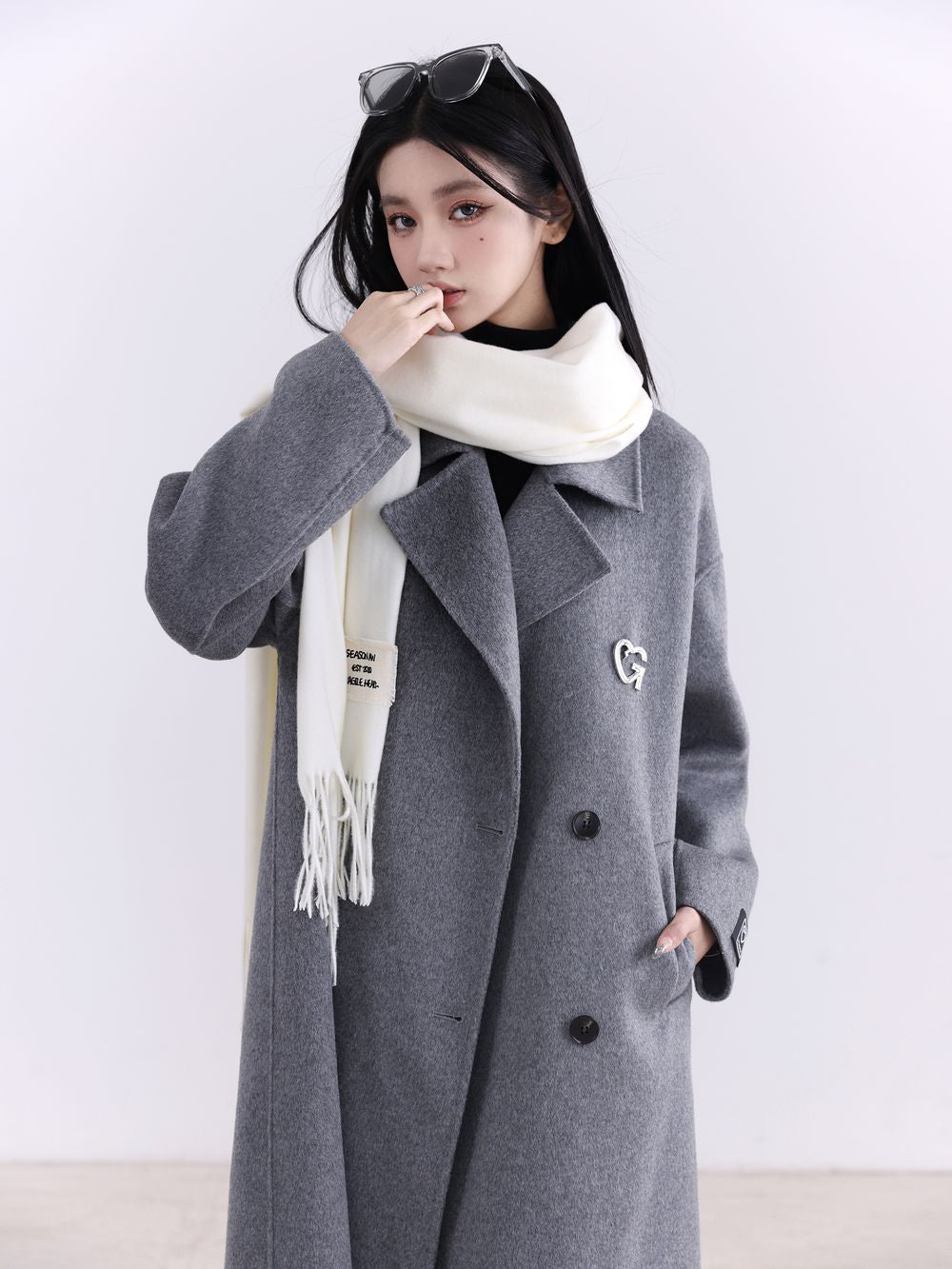 Wool Double-Button Plain Classy Long-Coat