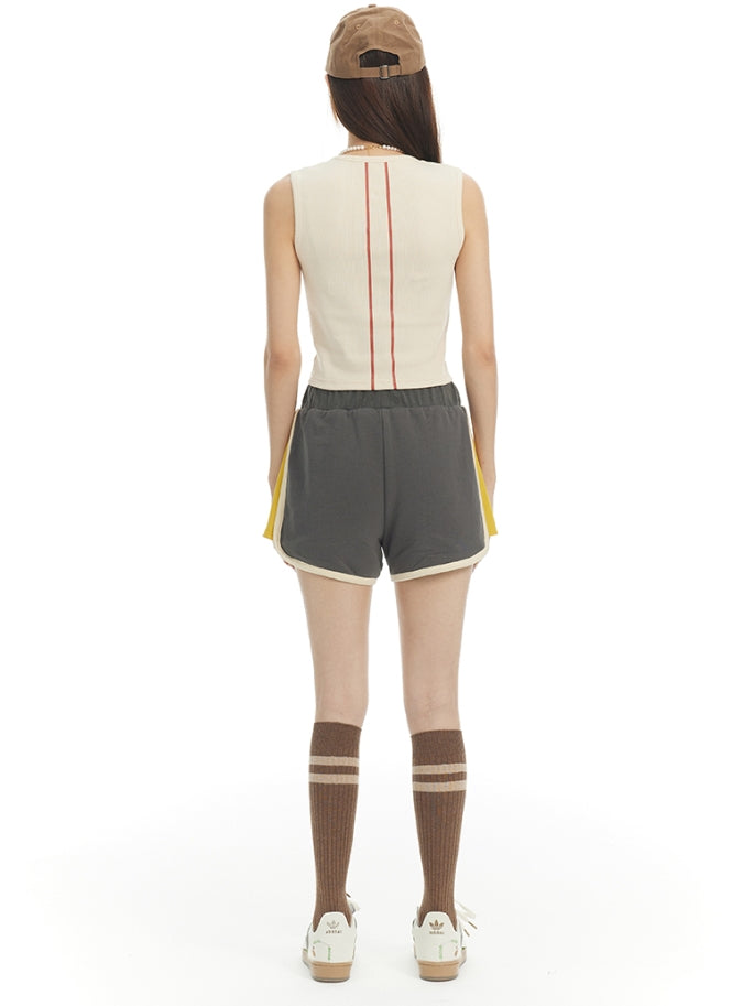 민소매 캐주얼 라인 로고 탱크 탑