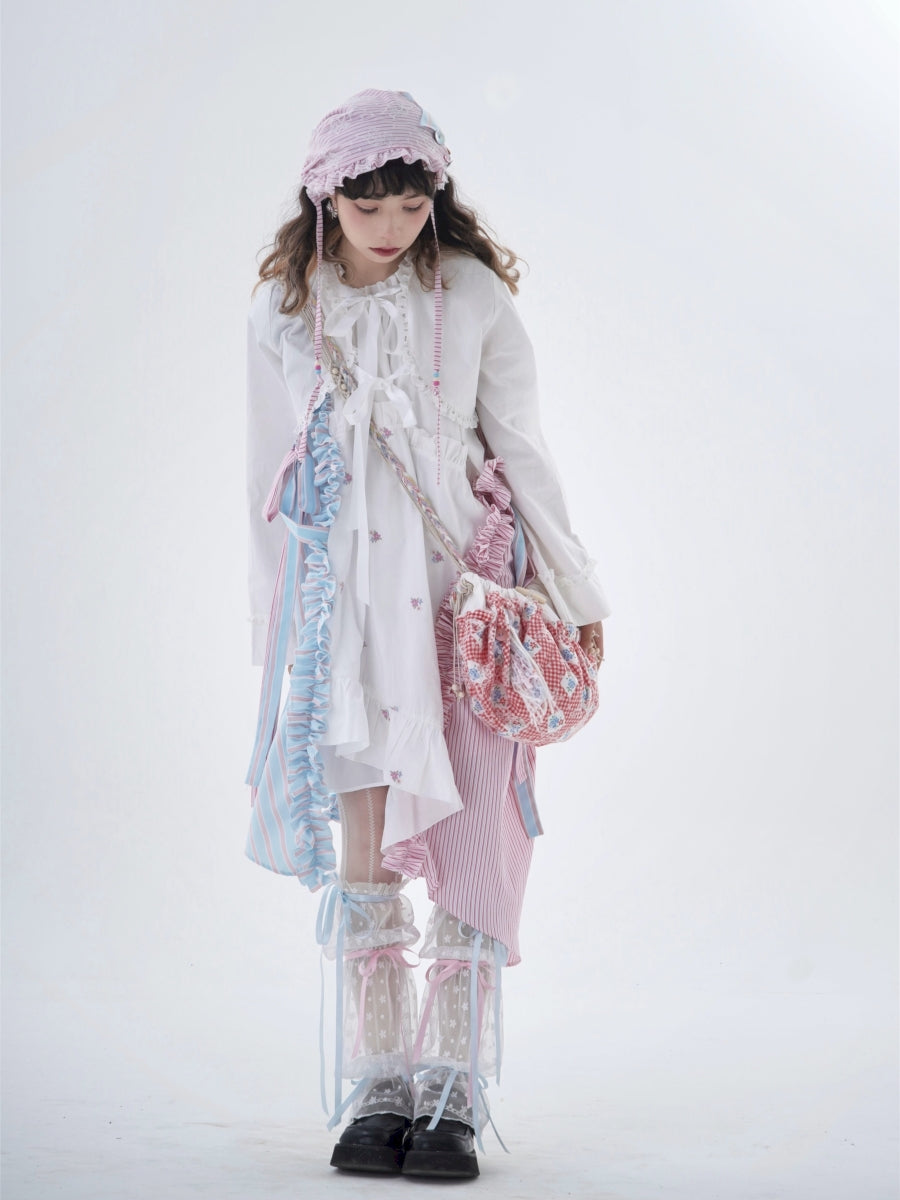 Fancy Patchwork Asymmetry Stripe Pale Girly Retro One-Piece