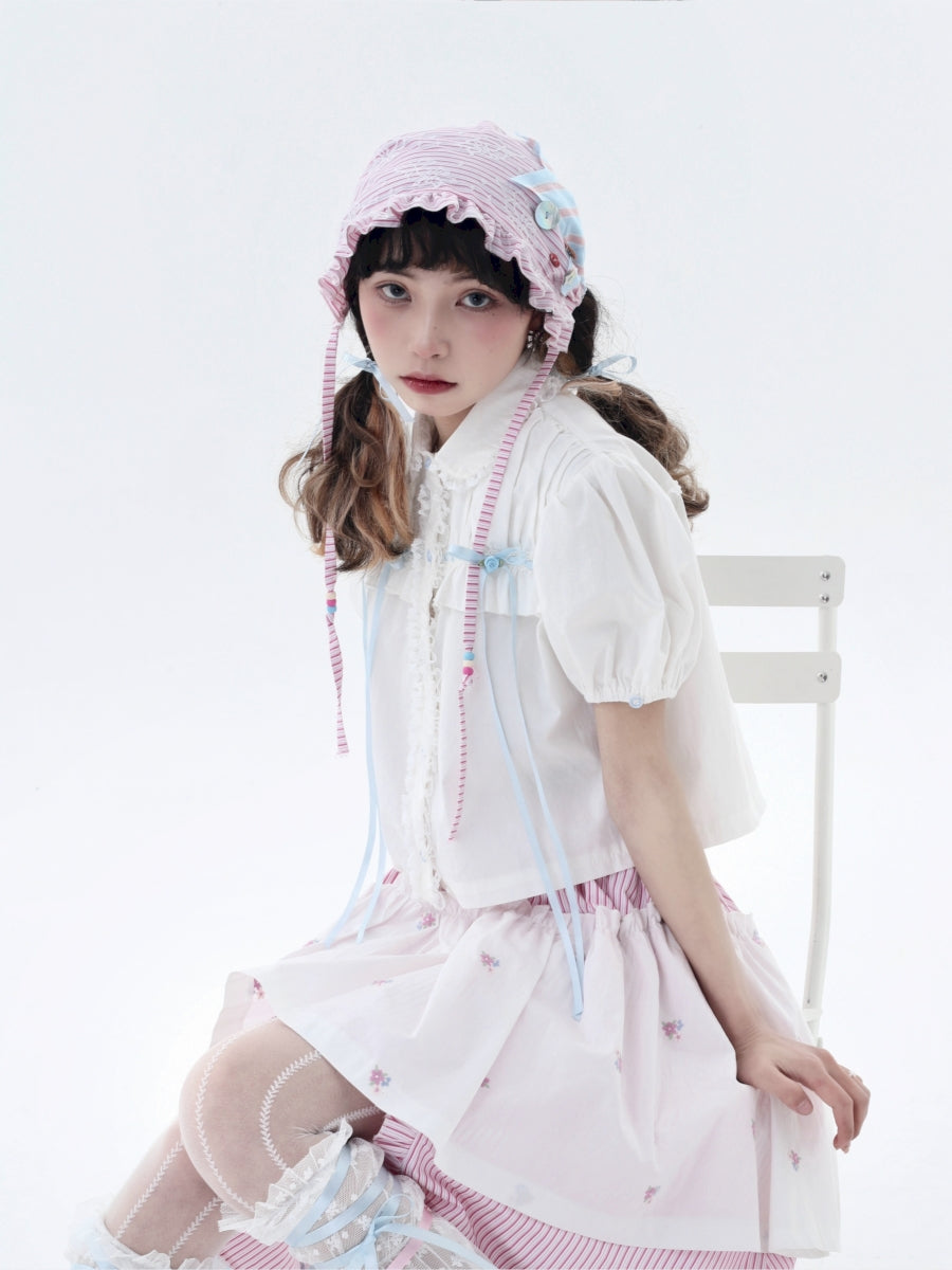 Fancy Frill Retro Flower Embroider Hood