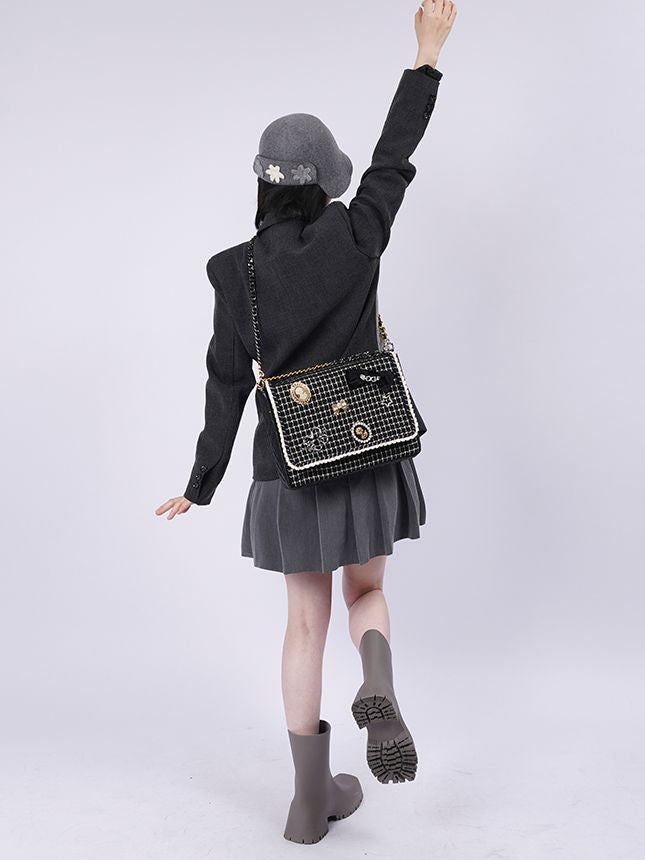 2WAY CHAIN CHECKED LARGE CUTE BAG