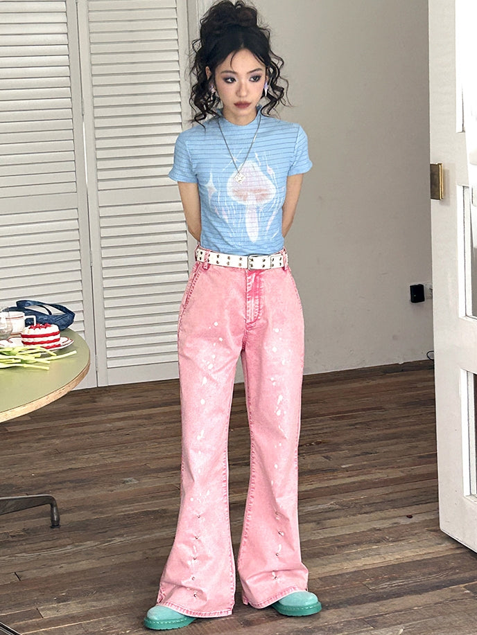 버섯 니치 캐주얼 슬림 티셔츠