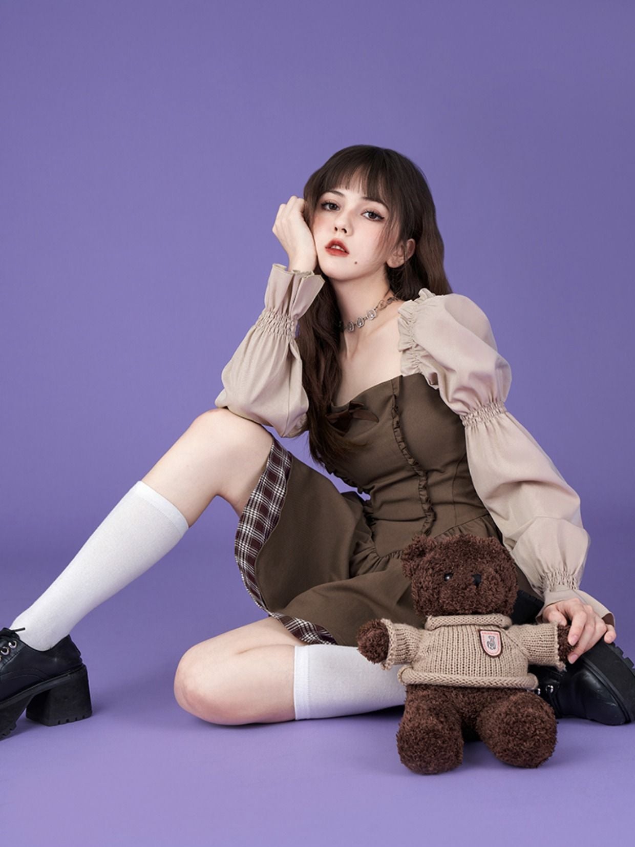 푹신한 Mamluk-Sleeve Retro Sweet 일체형