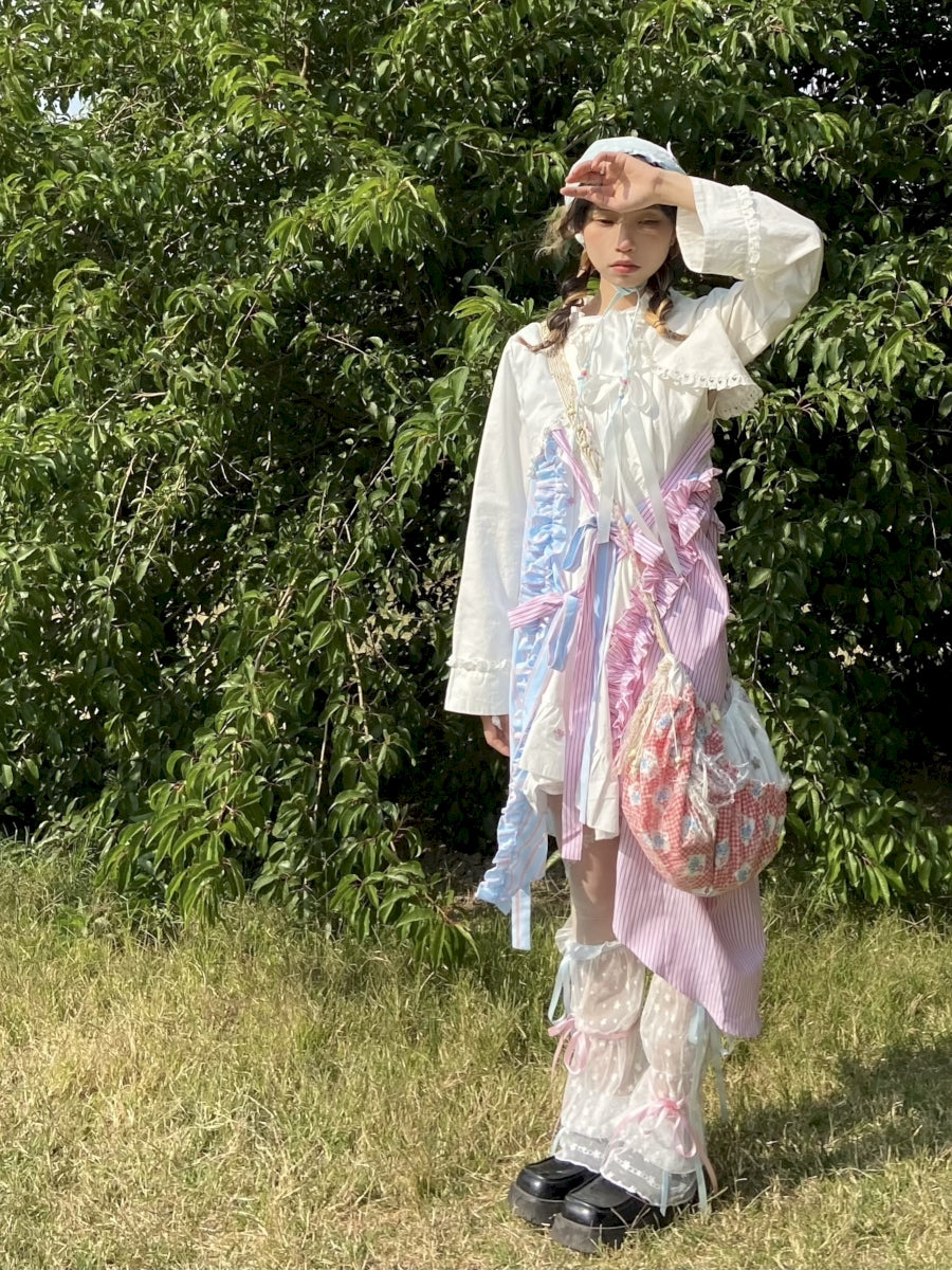 Fancy Patchwork Asymmetry Stripe Pale Girly Retro One-Piece