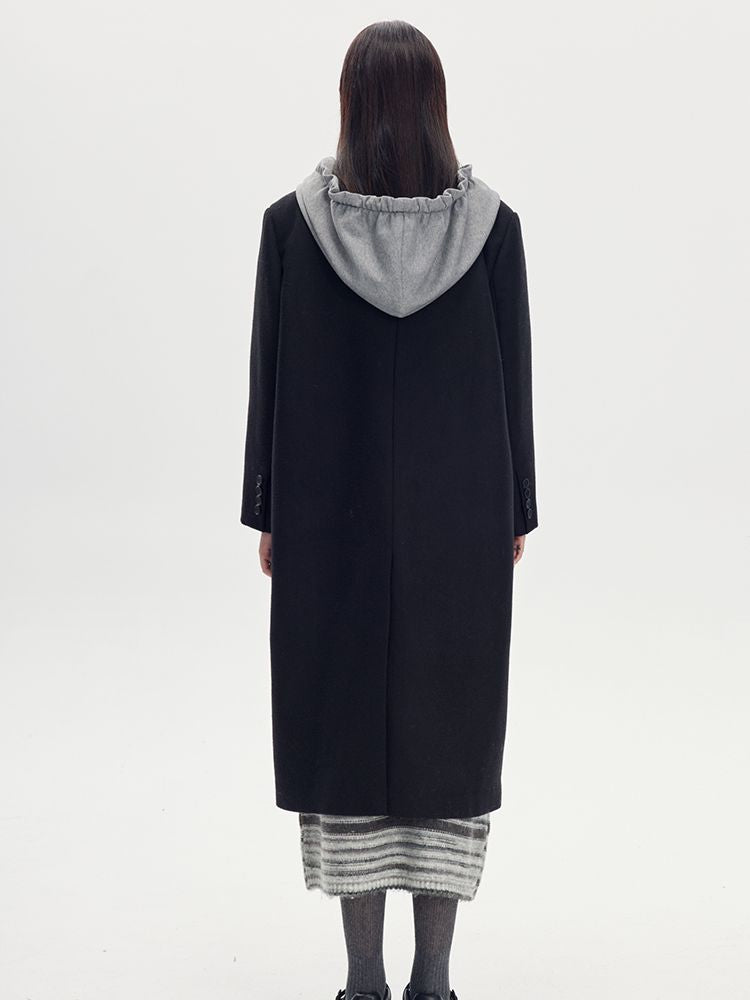 바이 컬러 까마귀 긴 캐주얼 코트