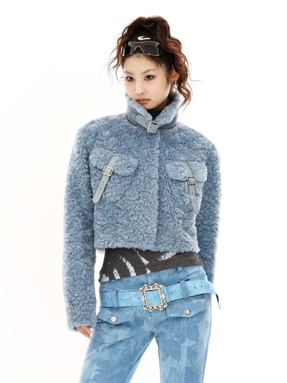 보아 자른 푹신한 복고풍 재킷