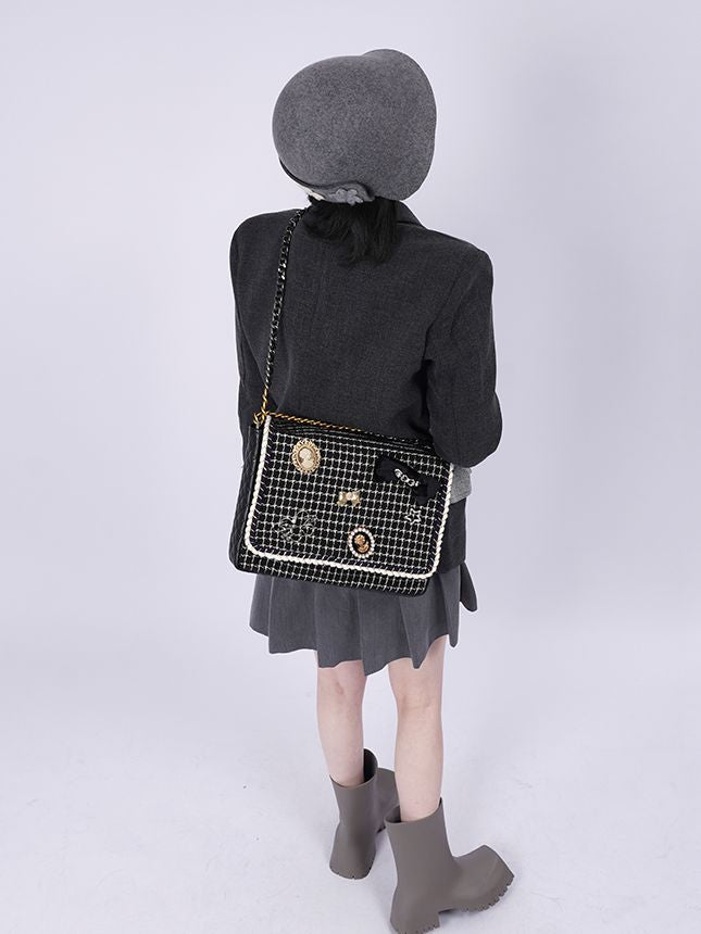 2WAY CHAIN CHECKED LARGE CUTE BAG