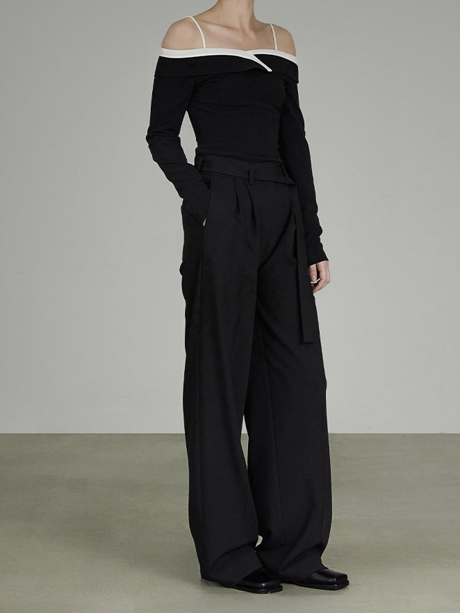 Off-shoulder Classy Chic Contrast Flap Tops