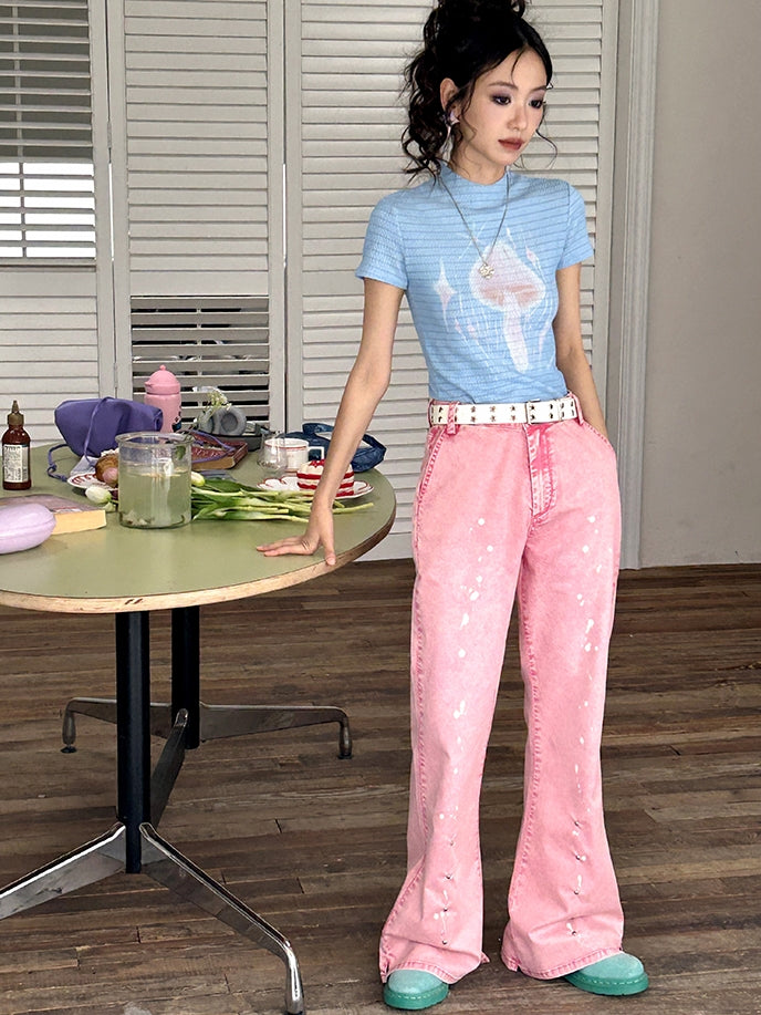 버섯 니치 캐주얼 슬림 티셔츠