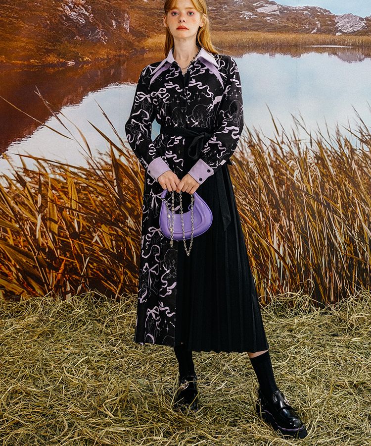 Ribbon Classy Neat PLEATS ELEGANT ONE-PIECE