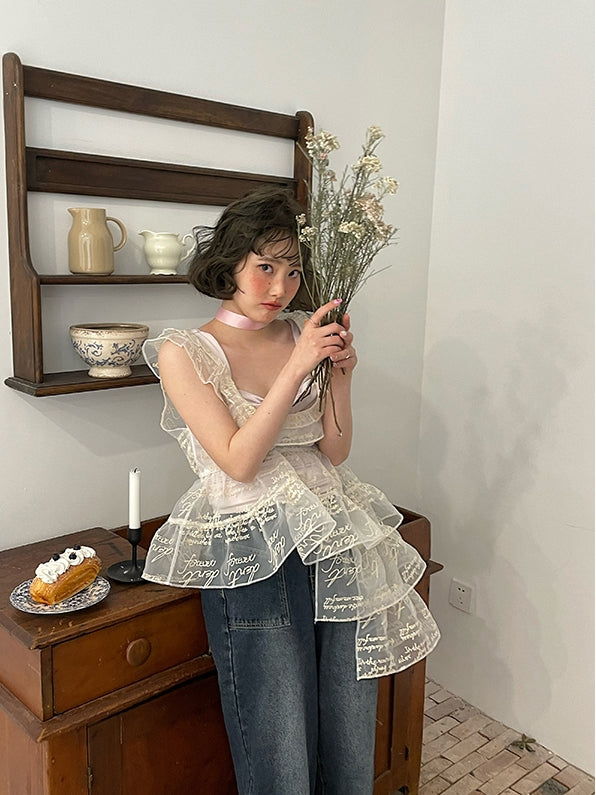 Asymmetriestufe-Peplum-durch-Durchsicht süße Bluse