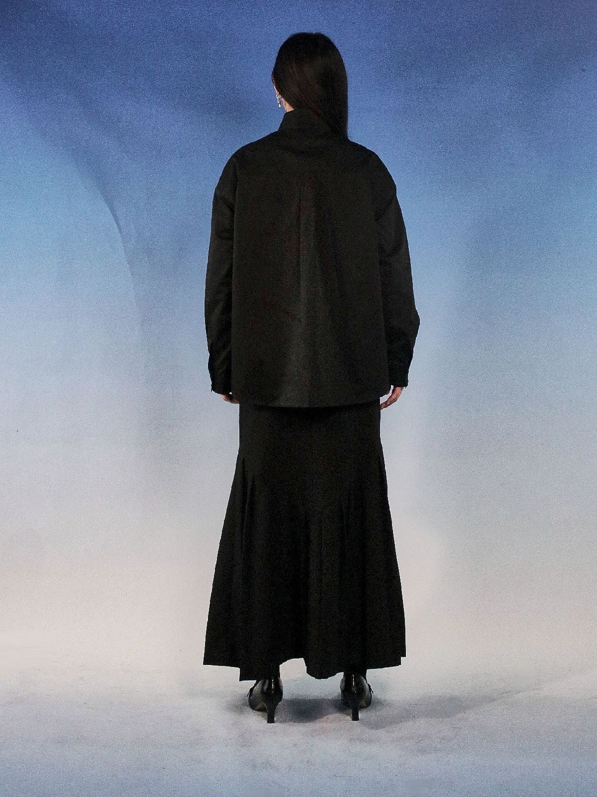 스탠드 콜라 자수 전면 비행 셔츠