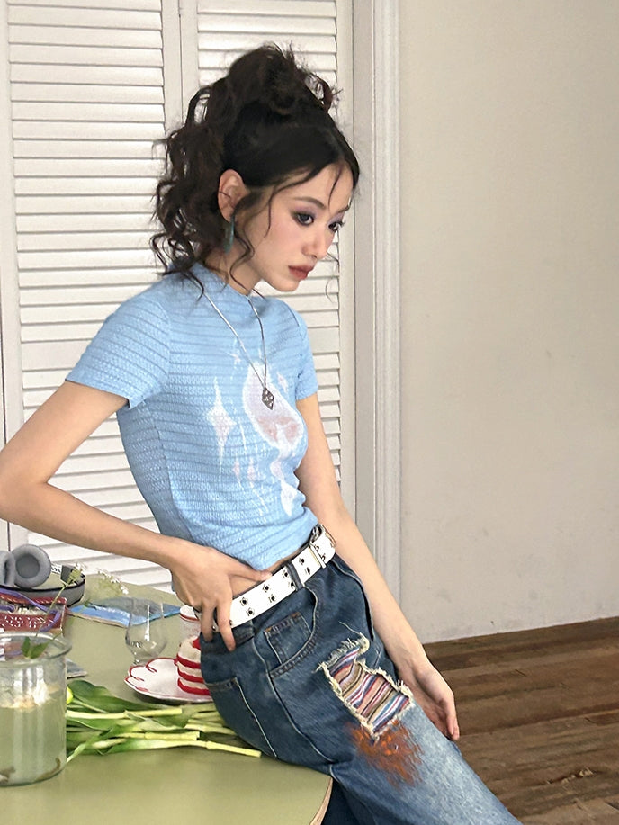 버섯 니치 캐주얼 슬림 티셔츠