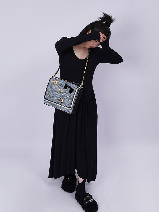 2WAY CHAIN CHECKED LARGE CUTE BAG