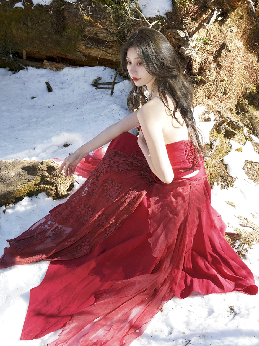 Kleid elegamt Spitze flauschig Ciffon Tops & Rock