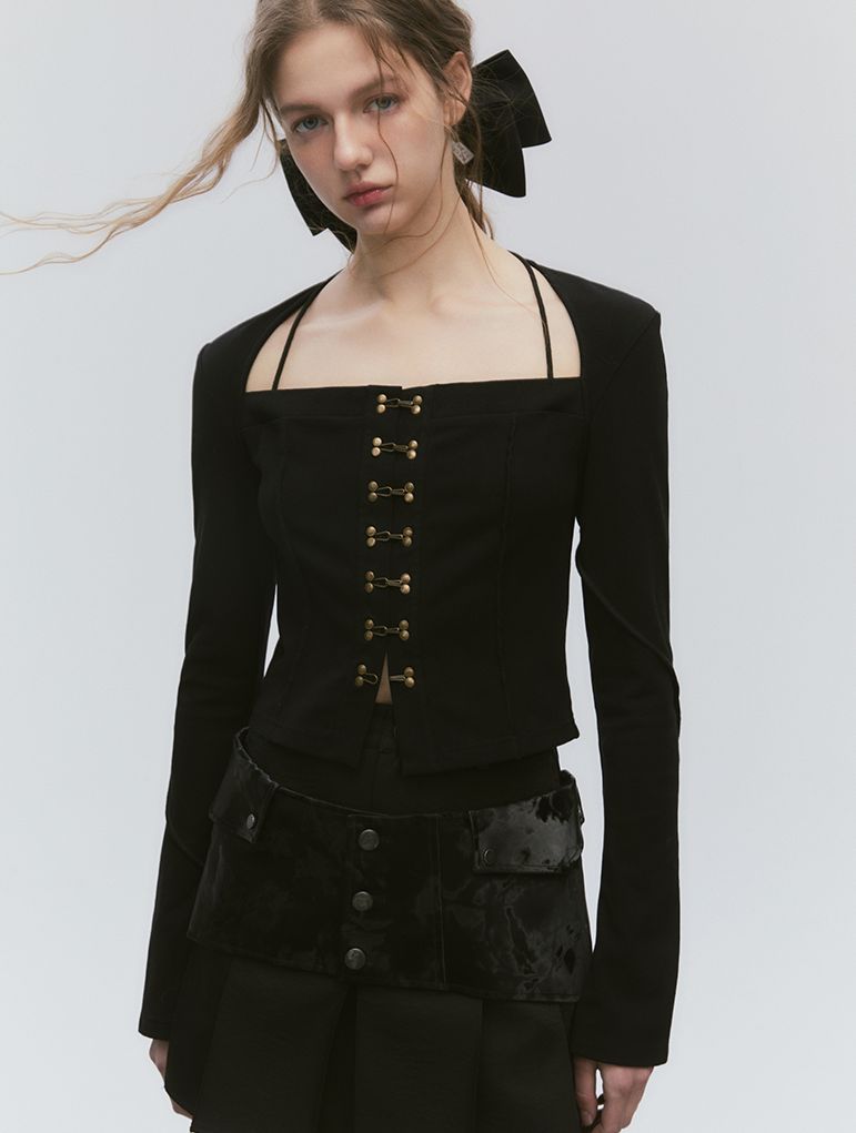 Nichi-Button Slim Vintage Retro Tops