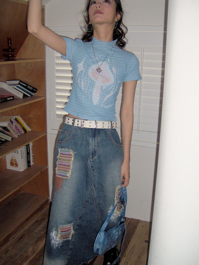 버섯 니치 캐주얼 슬림 티셔츠