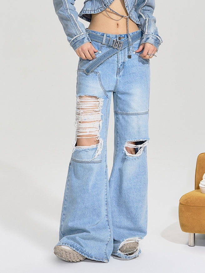 Damege Wide Denim Pants